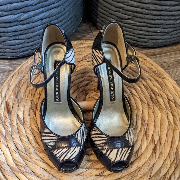 EUC (W6.5) - CHINESE LAUNDRY Zebra Patchwork Peeptoe Mary Jane - Picture 2 of 7